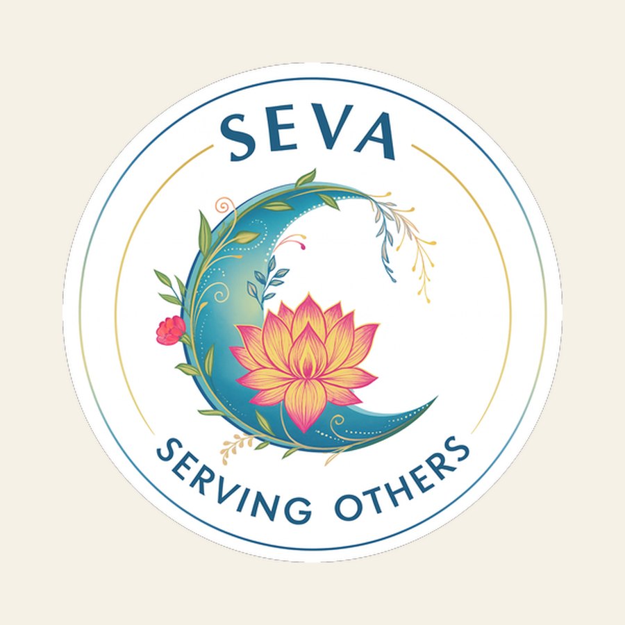 The Seva Holistic emblem: a lotus on a crescent moon, with the words Serving Others